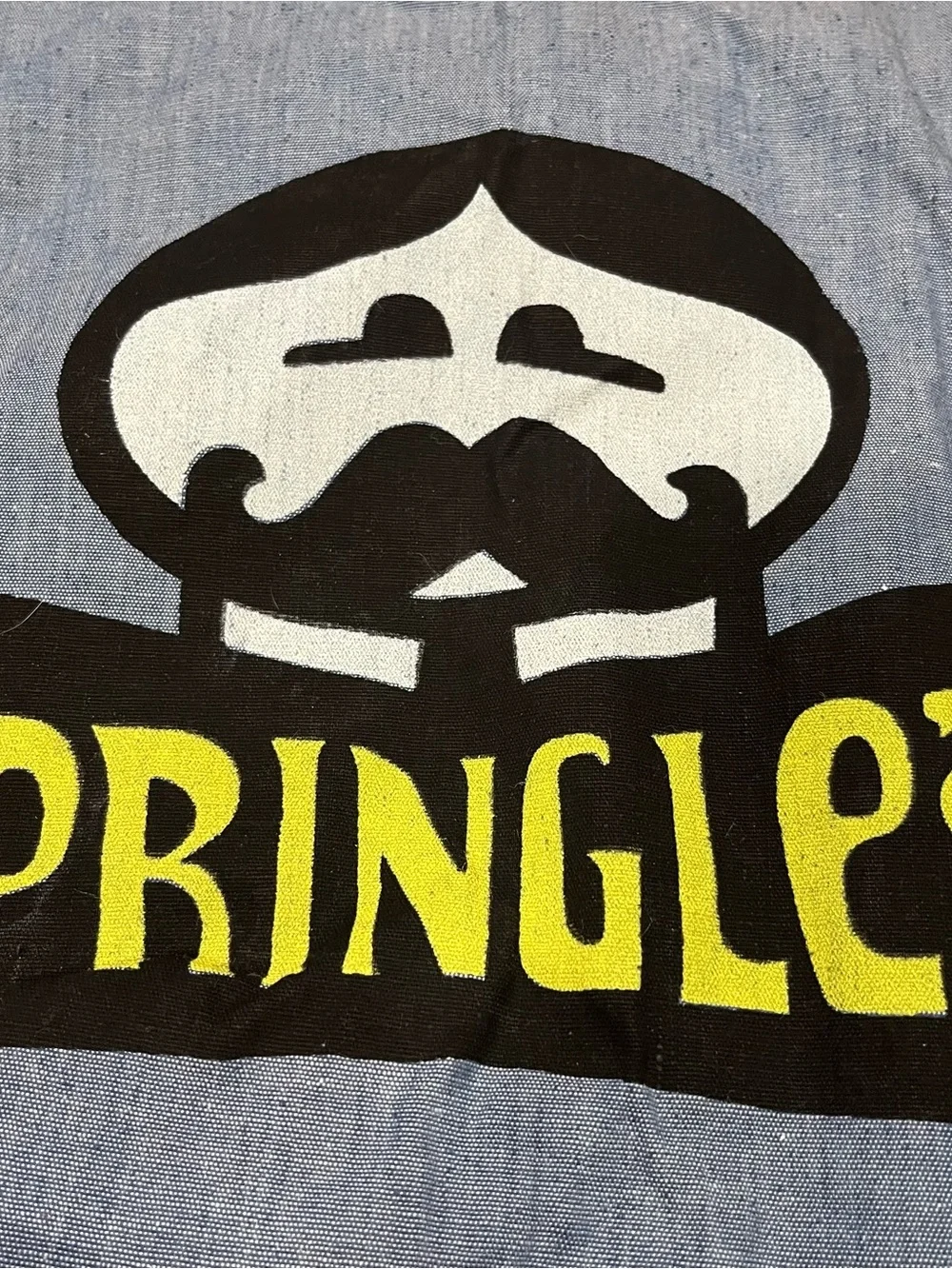 Vintage Pringles Duffle Adult Denim Zippered Shoulder Bag Mustache Logo Promo